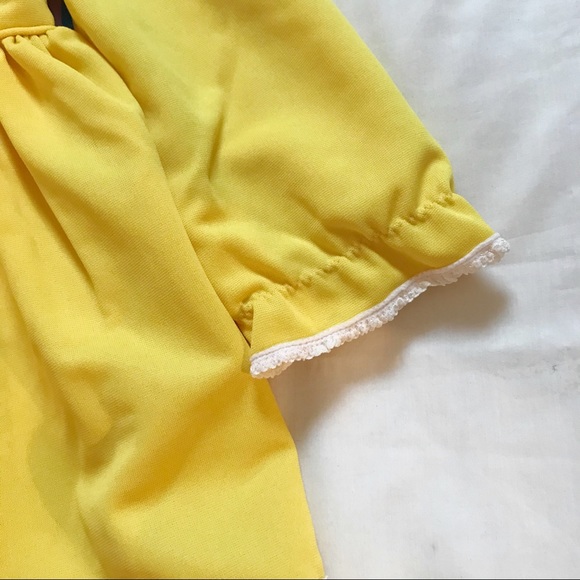 70s Ruffle Yellow Embroidered Flower Dress - Picture 4 of 4